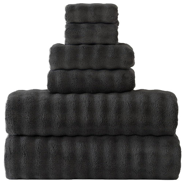 FITFINE Large Bath Towels Set 30x60 Inches Super Soft Absorbent Microfiber Shower Towels for Bathroom Quickly Drying (Charcoal Grey, Towels Set-PK 6)