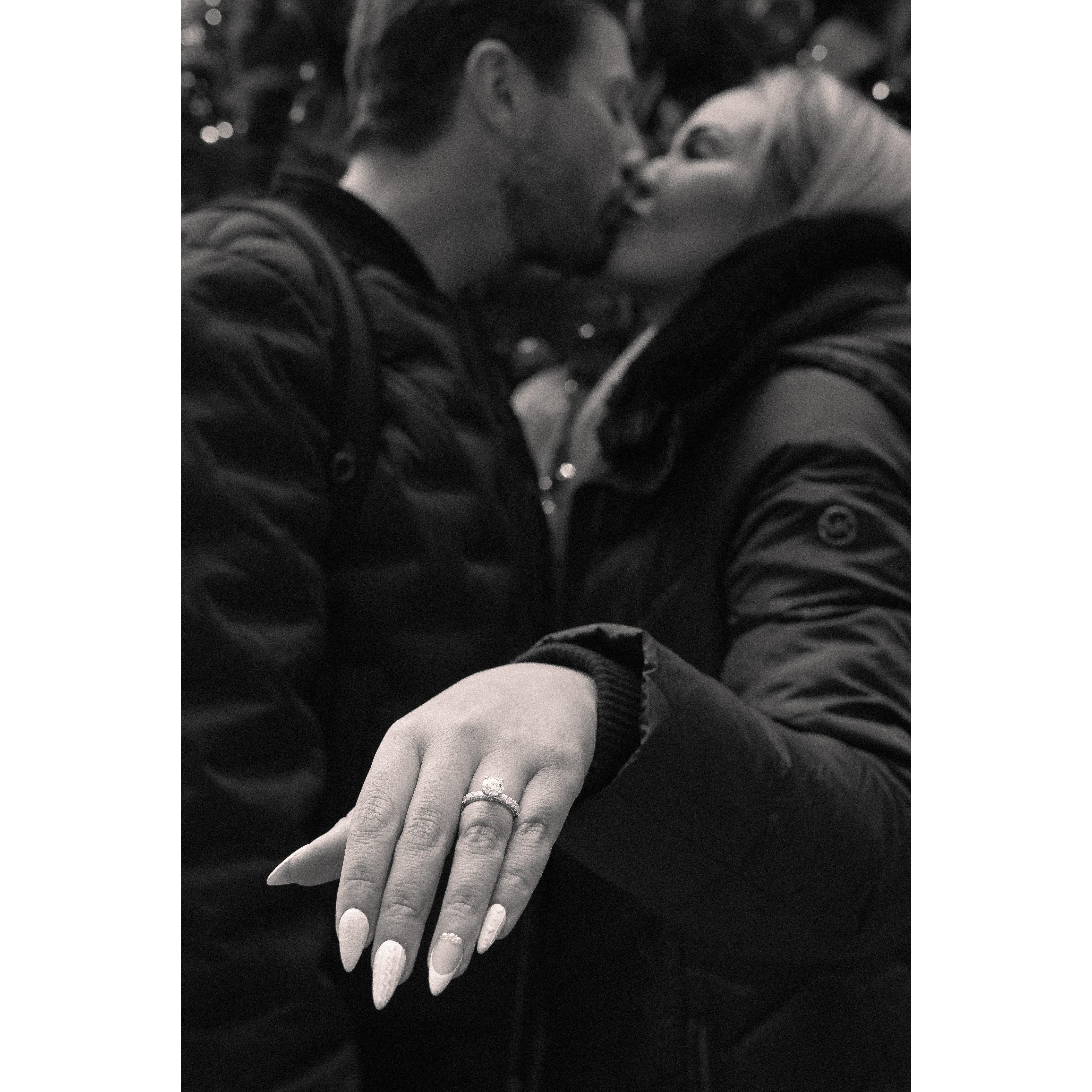 The first kiss after she said "Yes"
