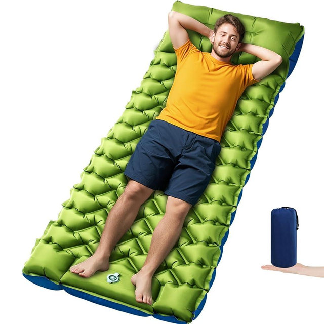 Oramoose Camping Sleeping Pad, 4in Thick Ultralight Inflatable Camping Mat with Pillow, Built-in Foot Pump Sleeping Mat, Wide Compact Camping Pad for Travel Tent Hiking Backpacking Trip Car Camp Gear