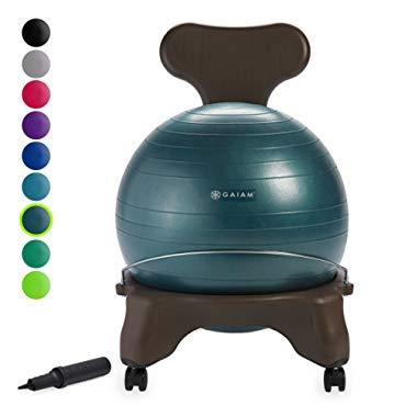 Gaiam Classic Balance Ball Chair – Exercise Stability Yoga Ball Premium Ergonomic Chair for Home and Office Desk with Air Pump, Exercise Guide and Satisfaction Guarantee