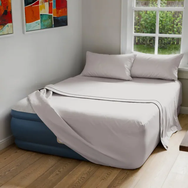 CGK Linens 4-Piece Air Mattress Sheet Set with Extra Deep Pockets, Breathable & Wrinkle Resistant, Queen Size, Light Grey