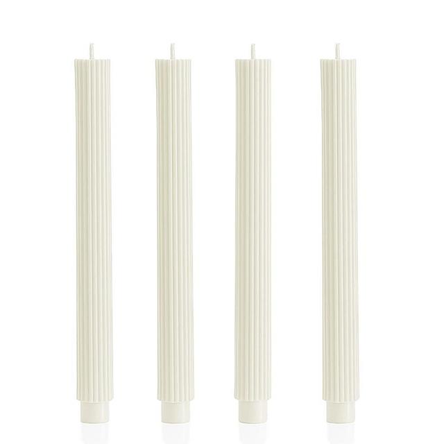 PAMELIFE 4 Pack | 10" Premium Unscented Ribbed Wick Taper Candles, Tall Ribbon Wax Dinner Unscented Modern Home Décor Soy Wax Handmade 12 Hours candlesticks (Ivory)