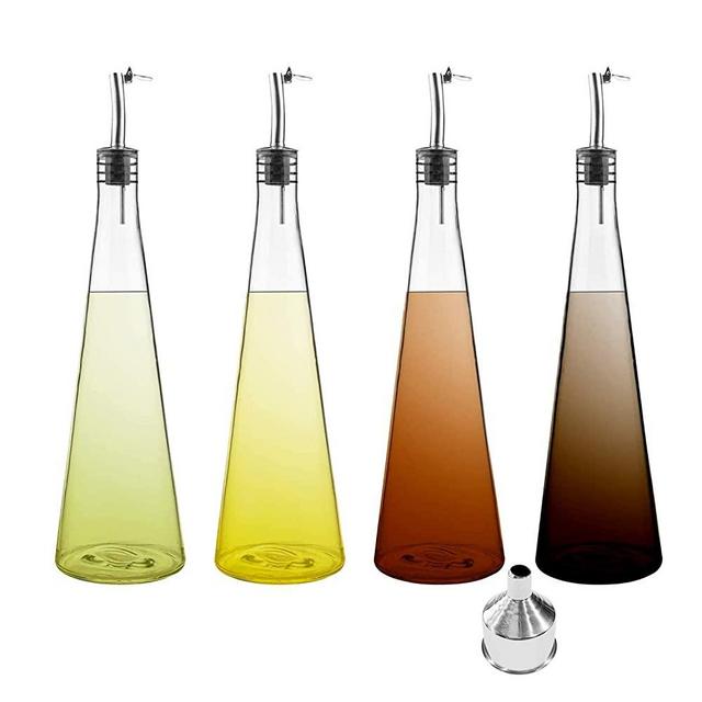 Fasmov 4 Pack 17 Oz Olive Oil and Vinegar Dispenser Set, Olive Oil Dispenser Bottle Set for Kitchen, Stainless Steel Pourer Spouts & Funnel, Cooking Oil Cruet