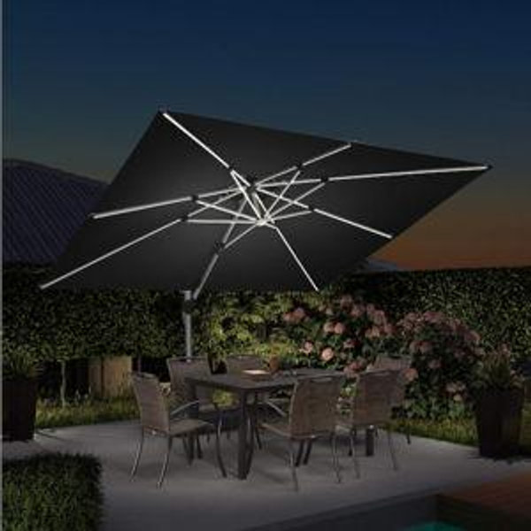 9-ft Aluminum Black Cantilever Patio Umbrella with Lights