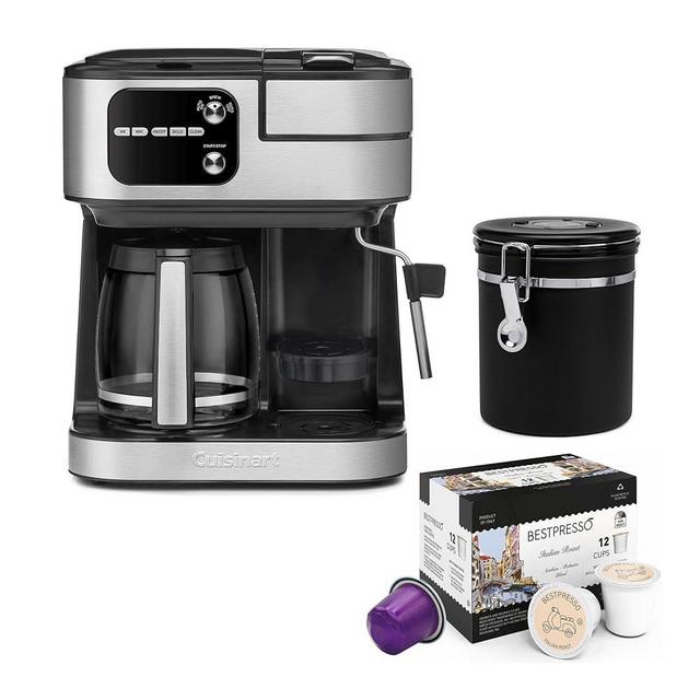 Cuisinart Coffee Center Barista Bar 4-In-1 Brew Options Coffeemaker (Black) Bundle with Dark and Italian roast Capsules and Canister (4 Items)