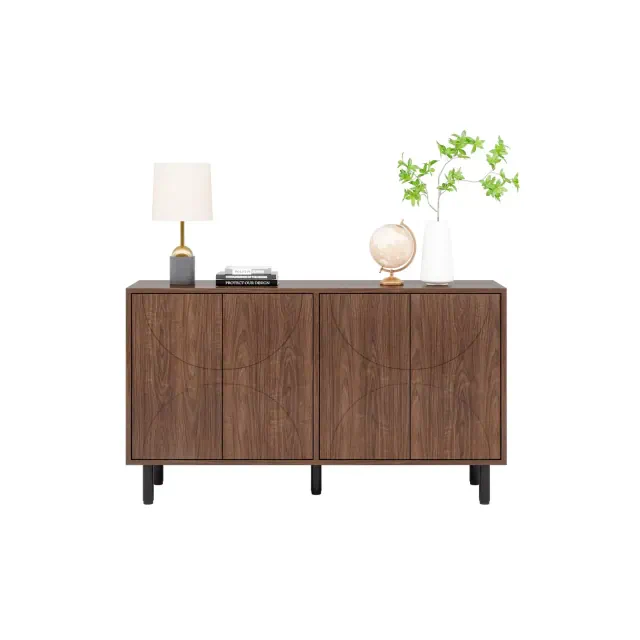 Tribesigns Sideboard Buffet Cabinet with Storage, 55.12" Accent Cabinet with 4 Doors and Adjustable Shelves, Wood Coffee Bar Storage Cabinet, Brown