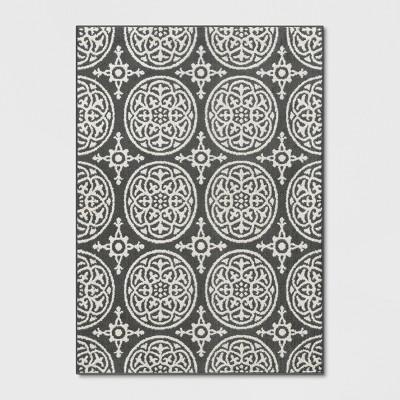 4'X5'6" Tufted And Looped Washable Accent Rug Medallion Grey - Threshold™