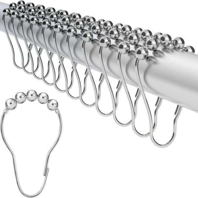 LiBa 12-Pack Rustproof Shower Curtain Hooks, Stainless Steel Nickel Chrome Plated Rings for Bathroom Curtains
