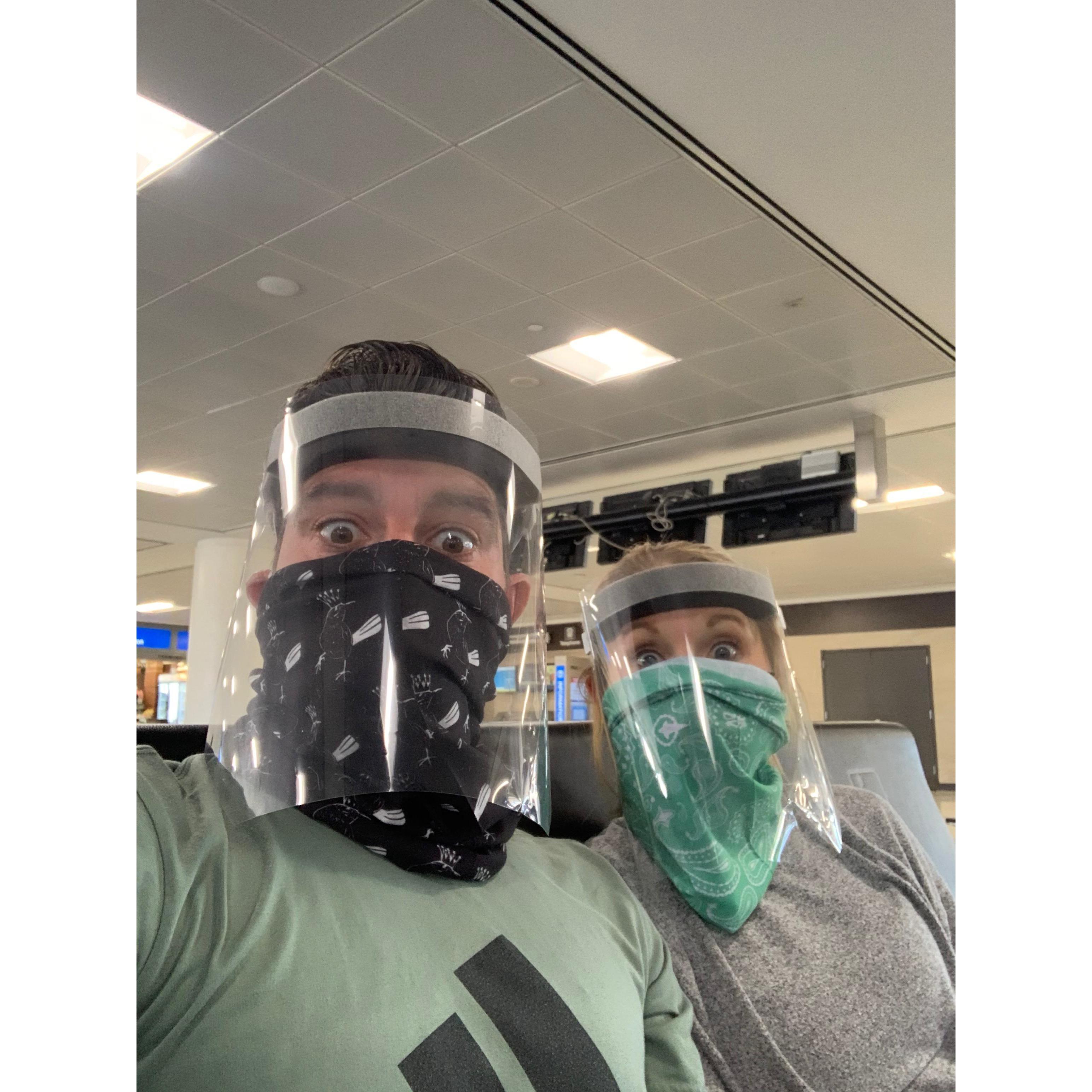 Taking all the necessary precautions during Covid in the airport.