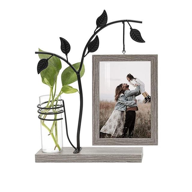 Sapowerntus Unique 4x6 Desk Picture Frames Office Water Plants Flowers Family Rustic Floating Double-Sided Glass Photo Frame Tabletop Standing Decor Vase Grandma Father's Day Mother Mom Dog Gift