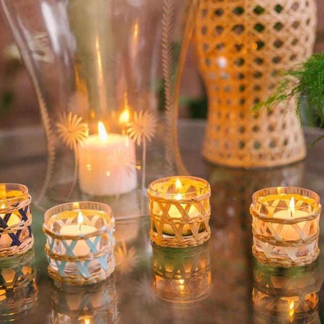 Island Wrapped Votives Natural, Set of 4
