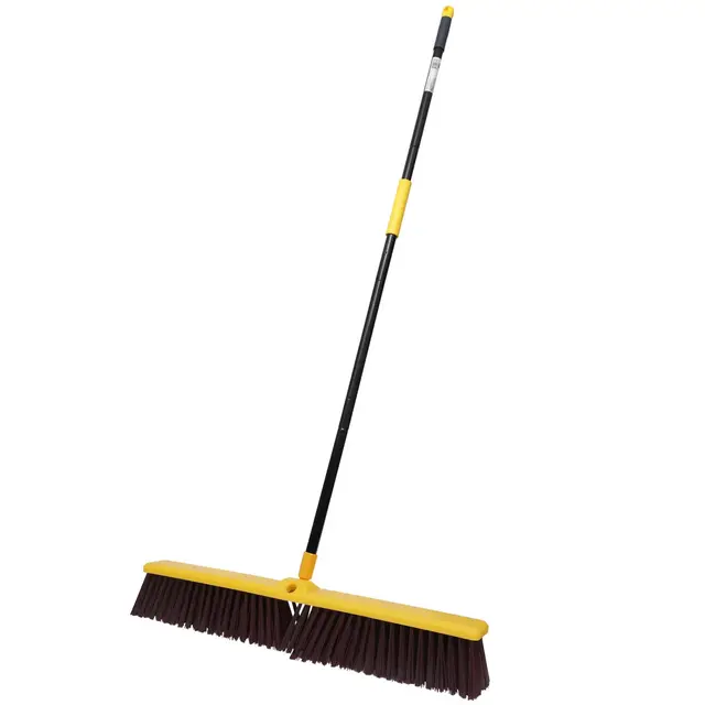 Bison Life 24" Push Broom with 61-inch Threaded Extendable Handle for Floor Cleaning - 1 Set