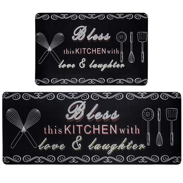 HEBE Anti Fatigue Kitchen Rug Sets 2 Piece 17"x48"+17"x28" Non Slip Thick Cushioned Kitchen Floor Mats Set Anti-Fatigue Mat Comfort Standing Mat Waterproof