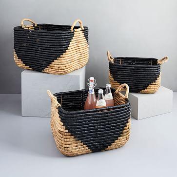 Woven Seagrass Rectangle Baskets - Natural/Black