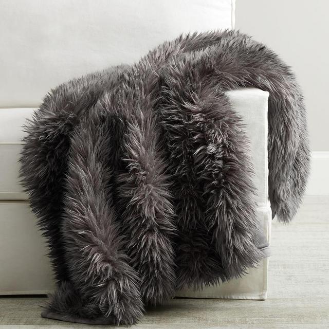 Luxe Faux Fur Throw, 50 x 60", Nickel
