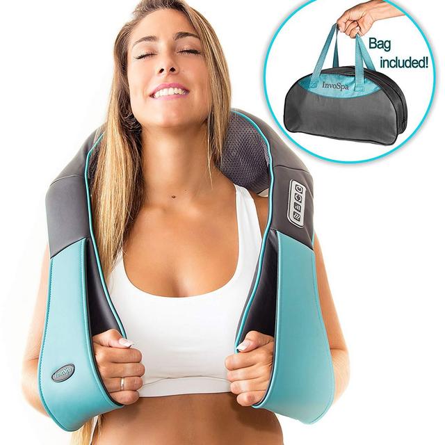 Cordless Rechargeable Neck & Back Shiatsu Massager by Bruntmor, 3-D Deep  Kneadi