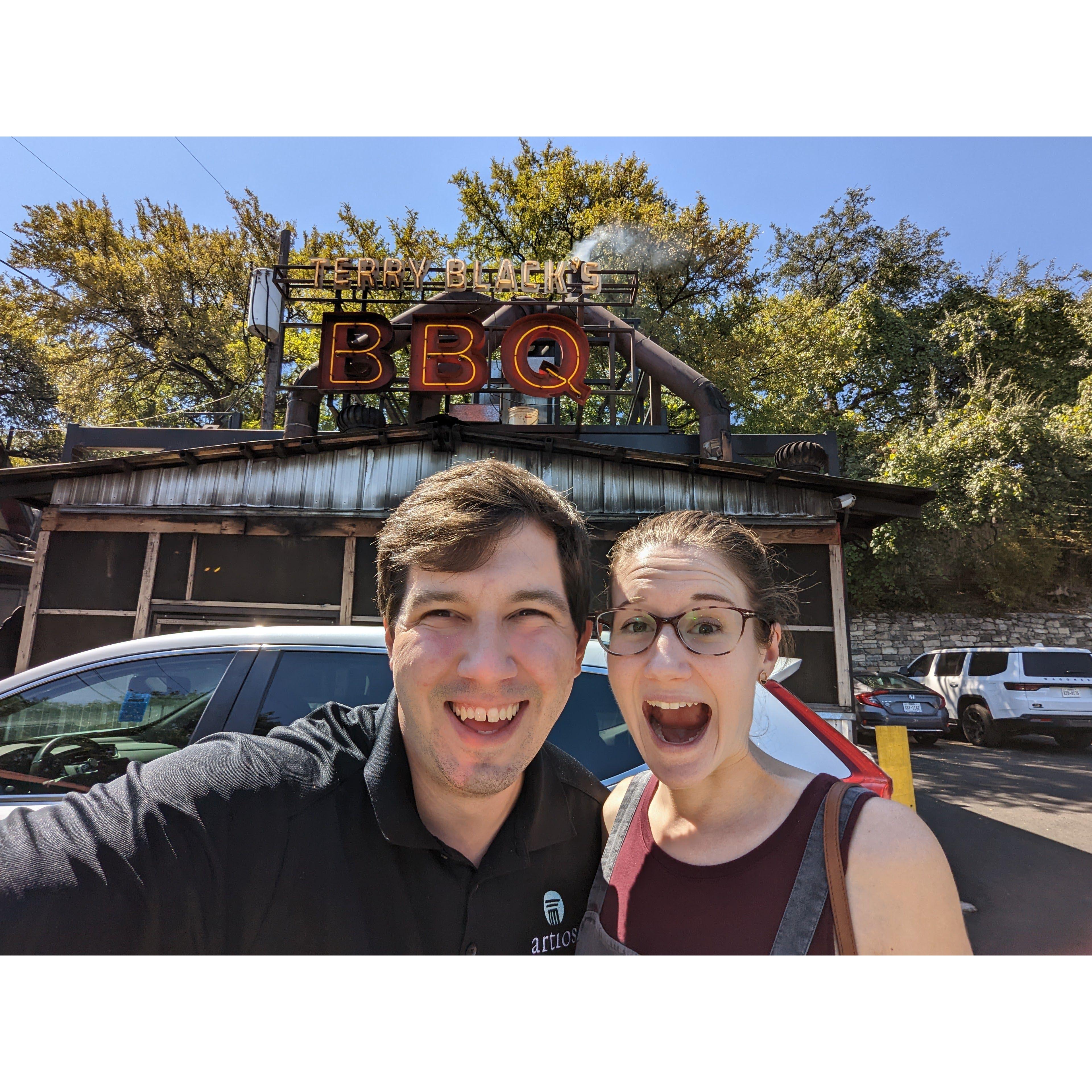 Ayla experiencing true Texas barbecue for the first time!