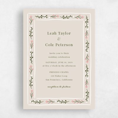 Beige Bordered Wedding Invitation - Maeva Portrait