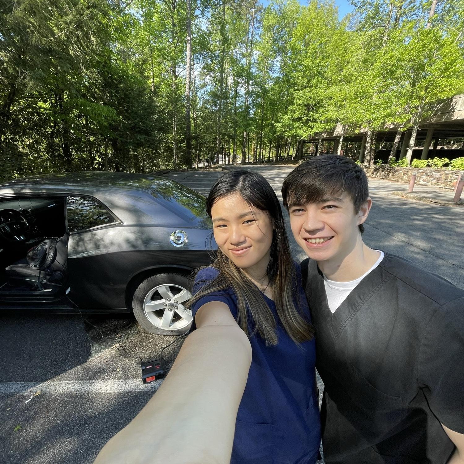 Spring 2023: Some moments are just laughable in retrospect. This is us on our way to a health screening when we realized Jacob had a flat tire.