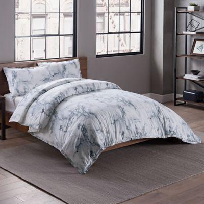 Garment Washed Printed King Duvet Cover Set in Marble