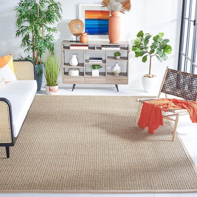 SAFAVIEH Natural Fiber Collection Area Rug - 9' x 12', Natural & Beige, Border Basketweave Seagrass Design, Easy Care, Ideal for High Traffic Areas in Living Room, Bedroom (NF114A)