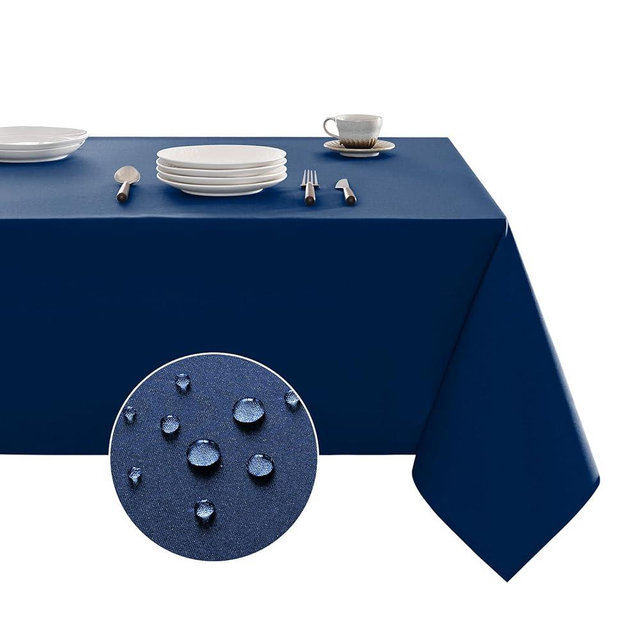 Veblandy Table Cloth Rectangle Waterproof Spill-Proof Wrinkle-Free Tablecloth Washable, Kitchen Dining Tabletop Decoration, Fabric Table Cover for Indoor and Outdoor Use, 60 x 102 Inch, Navy Blue
