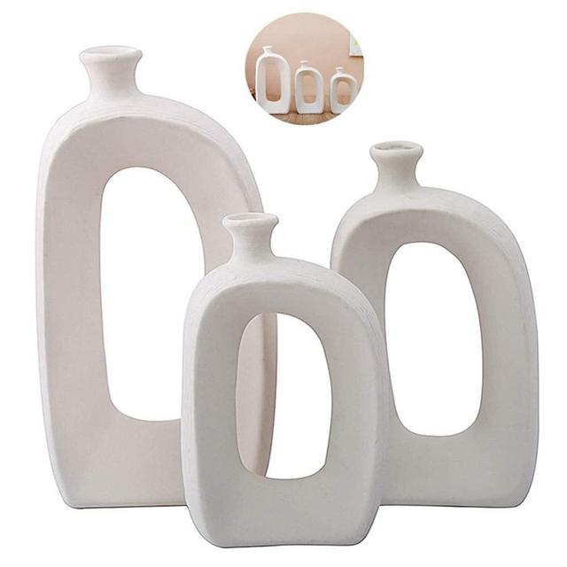 Anding White Ceramic Vase - 3 Set Vases. Matte Design - Modern Vase Decoration. Perfect Home Decoration Vase (LY688set)