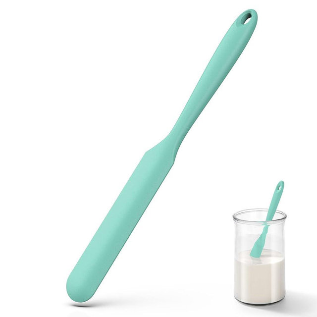 U-Taste Skinny Silicone Jar Spatula: 600ºF Heat-Resistant Food-Grade 10in Long Narrow Sourdough Stirring Stick, Seamless Flexible Peanut Butter Spreader for Scraping Icing Bread Cream, Jam (Aqua Sky)
