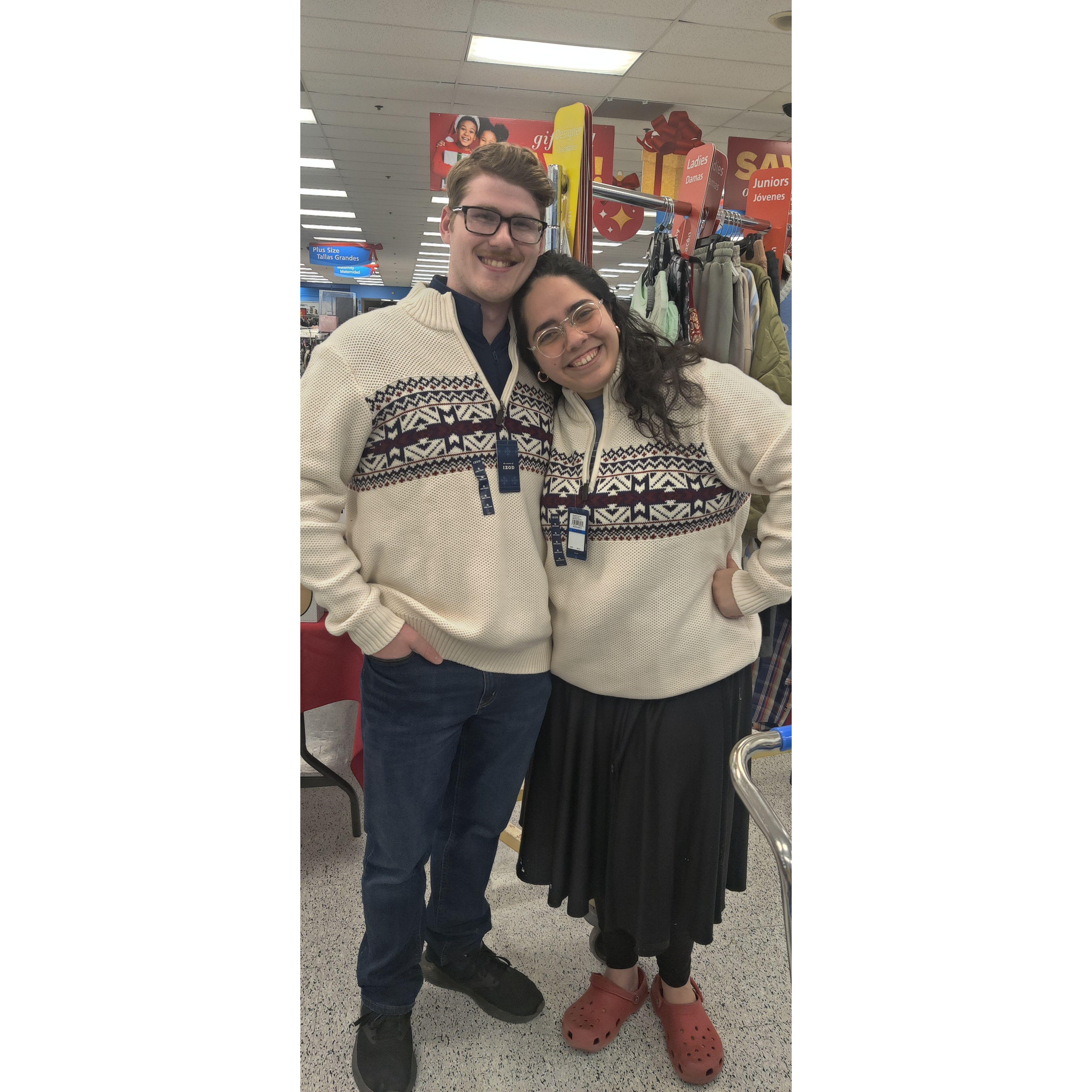 Buying matching sweaters at Ross in San Antonio