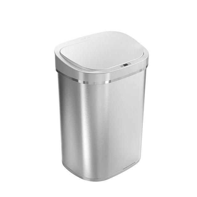 Fuzhou NaShiDa Electronic Co. - Ninestars DZT-80-35 Automatic Touchless Infrared Motion Sensor Trash Can, 21 Gal 80L, Heavy Duty Stainless Steel Base (Oval, Silver/Brush Lid) Trashcan, SS