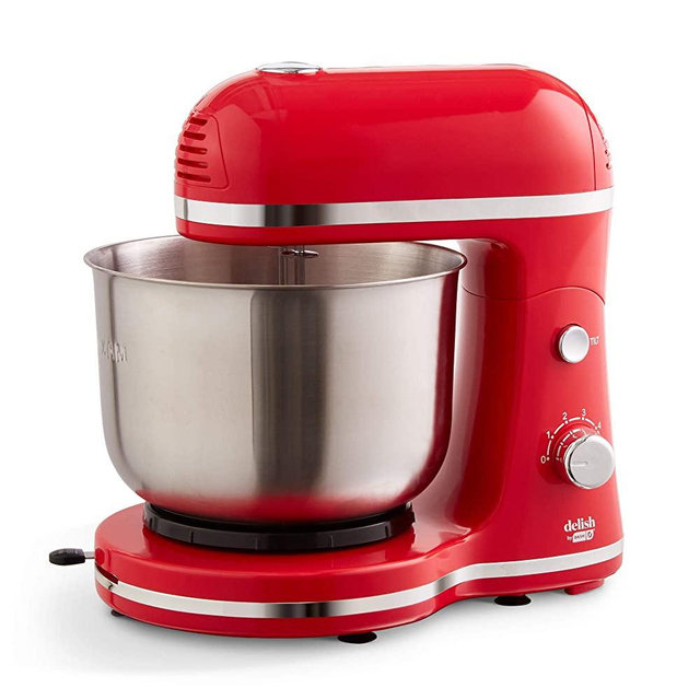 Delish by Dash Compact Stand Mixer, 3.5 Quart with Beaters & Dough Hooks Included - Red