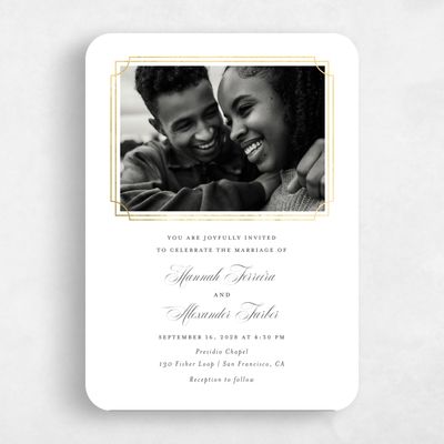White Rounded Wedding Invitation - Vernazza Photo Foil