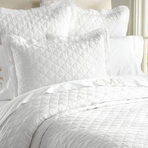 Belgian Flax Linen Diamond Quilt, Full/Queen, White