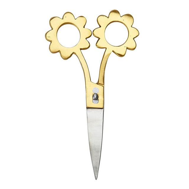 Creative Co-Op Metal Kitchen Shear Scissors with Flower Shaped Handles Décor, Brass