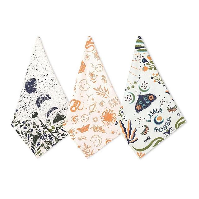 Folkulture Kitchen Towels with Hanging Loop, Set of 3 - 100% Cotton Kitchen Towels and Dishcloths Sets, Kitchen Hand Towels for Home, Farmhouse Dish Towels or Tea Towels, 20 x 26 inches (Luna Rosa)