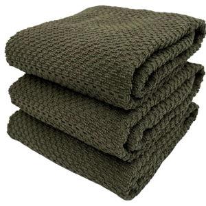 Serafina Home Olive Green Kitchen Hand Dish Towels: Oversized 28" x 18",100% Cotton Cloth Soft Cleaning Drying Absorbent Ribbed Design, Set of 3 Multipurpose for Everyday Use (Olive Textured)