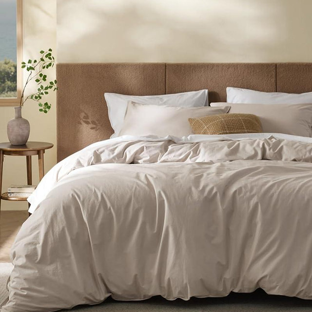 Bedsure Cotton Duvet Cover Oversized King - Luxury Slub Weave 100% Cotton Duvet Cover with a Linen Like Textured, Easy Change Durable Bedding, Natural Linen, 120" x 98"