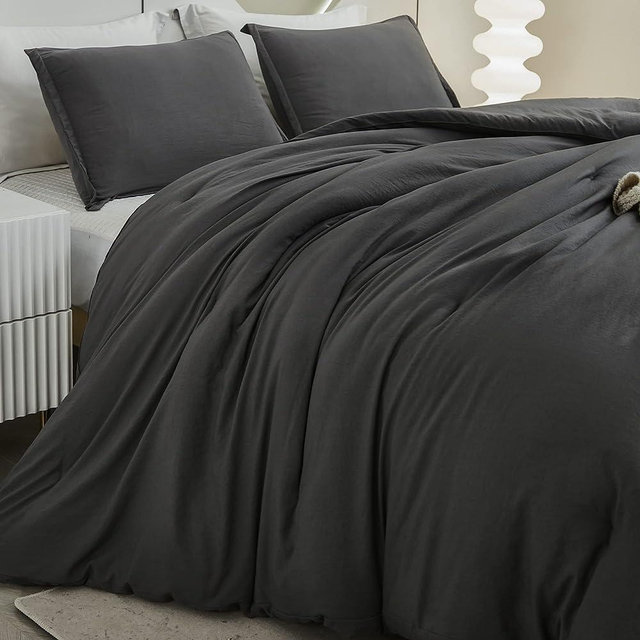 Litanika Grey Comforter Set California King Size, 3 Pieces Cal King Lightweight Plain Bedding Set & Collections, Oversized All Season Fluffy Bed Set (104x96In Comforter & 2 Pillowcases)