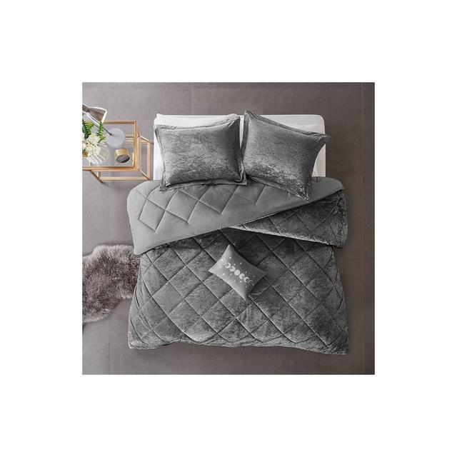 Full/Queen 4pc Alyssa Velvet Comforter Set Gray