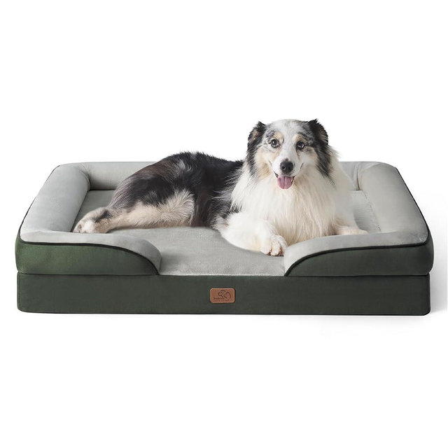 Bedsure Orthopedic Dog Bed for Extra Large Dogs - XL Washable Dog Sofa Bed Large, Supportive Foam Pet Couch Bed with Removable Washable Cover, Waterproof Lining and Nonskid Bottom, Dark Green, 42"