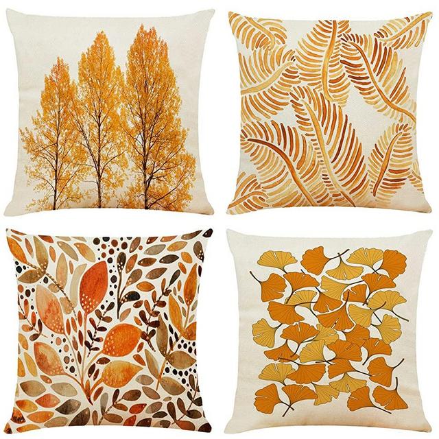 CHICHIC Fall Throw Pillow Covers, 18x18 Inch Autumn Leaves Decorations Throw Pillows Cases, Fall Decor Thanksgiving Day Decorations Harvest Decorative Cushion Covers for Couch, Set of 4, Leaves