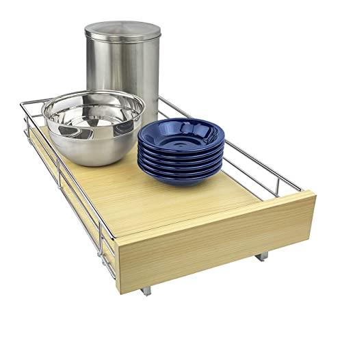 Lynk Professional Slide Out Wood Cabinet Organizer, 11" W x 21" D, Chrome & Wood