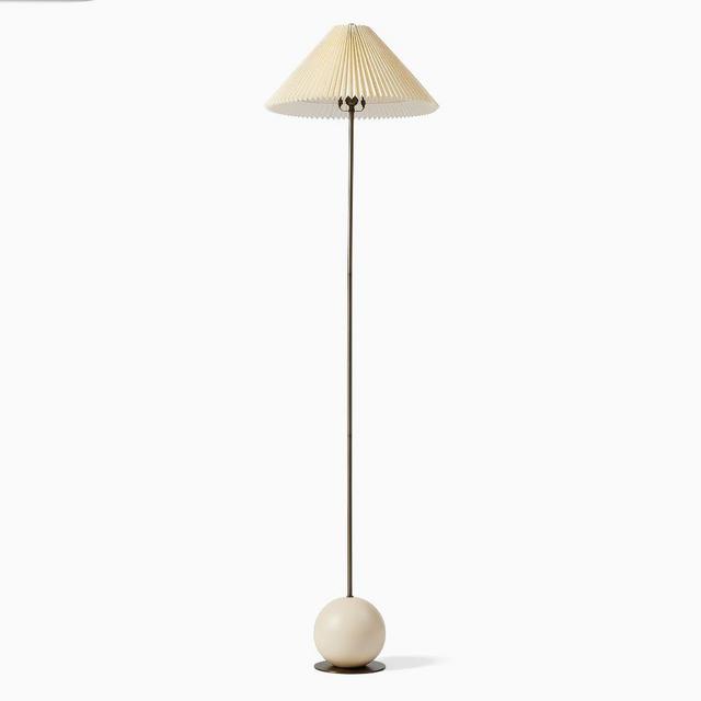 Sarah Sherman Samuel Metal Sphere Floor Lamp And Pleated Shade, Green