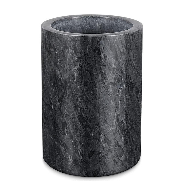 Flexzion Kitchen Tool Crock Utensil Holder and Wine Cooler Chiller, Natural Black Marble 5" x 7" Inch, Unique One-Of-A-Kind Pattern Stone Container for Spoon, Spatula, Wine Bottle Holder Creative Home