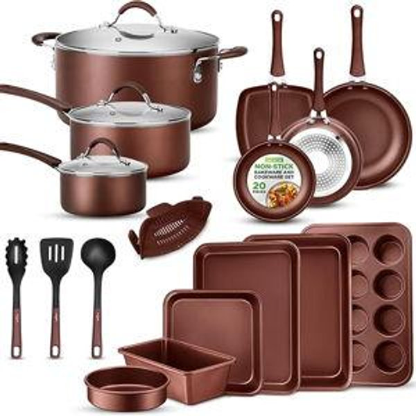 NutriChef Kitchenware Pots & Pans Set – High-qualified Basic Kitchen Cookware Set, Non-Stick (20-Piece Set)