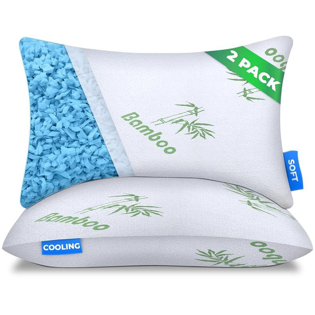 Sleepavo Adjustable Cooling Pillows Queen Size Set of 2 Pack - Extra Soft Shredded Memory Foam Best Pillows for Sleeping - Back, Stomach, Side Sleeper Pillow Medium Firm - Rayon Derived from Bamboo