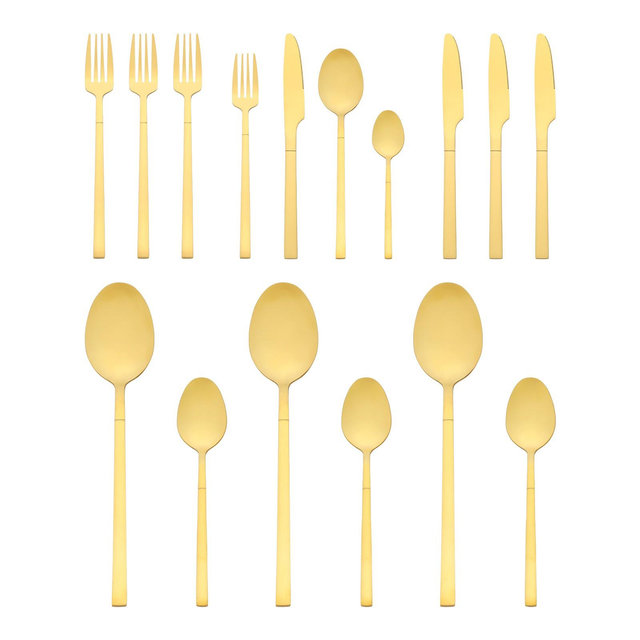 REGALWOVEN 16 Piece Stainless Steel Mirror Polished Flatware Silverware Set Cutlery Set Gold