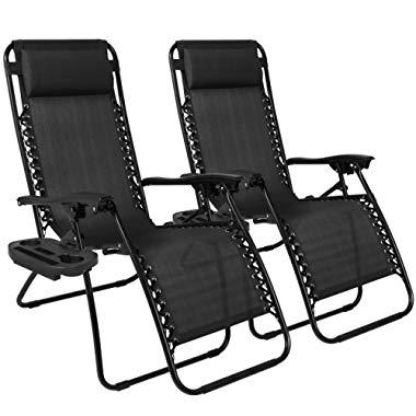 Best Choice Products Set of 2 Adjustable Zero Gravity Lounge Chair Recliners for Patio, Pool w/ Cup Holders - Black