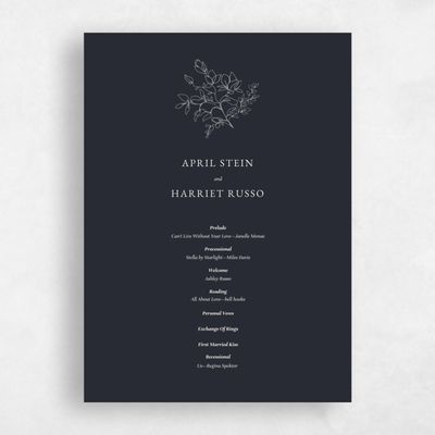 Ebony, Blue Wedding Program - Essenza