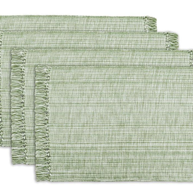 PurpleEssences Chambray Placemats with Fringes - 100% Cotton, Set of 4, 13x19 Inch, Thick Durable Table Mats for Dining, Kitchen, or Casual Farmhouse Tabletop Décor - Sage Green and H.White